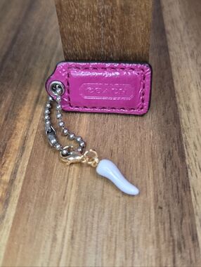 Coach Pink Patent Leather Charm with White Pepper Pendant, EUC